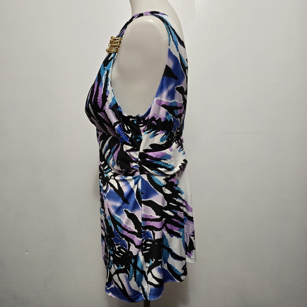 Essentials by Milano Purple & Black Abstract Zebra Print Tank Size Large - Picture 3 of 8